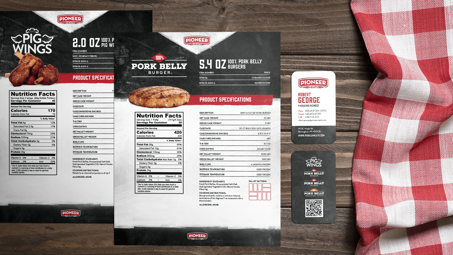 We created and designed company spec sheets, nutritional information and business cards for the company