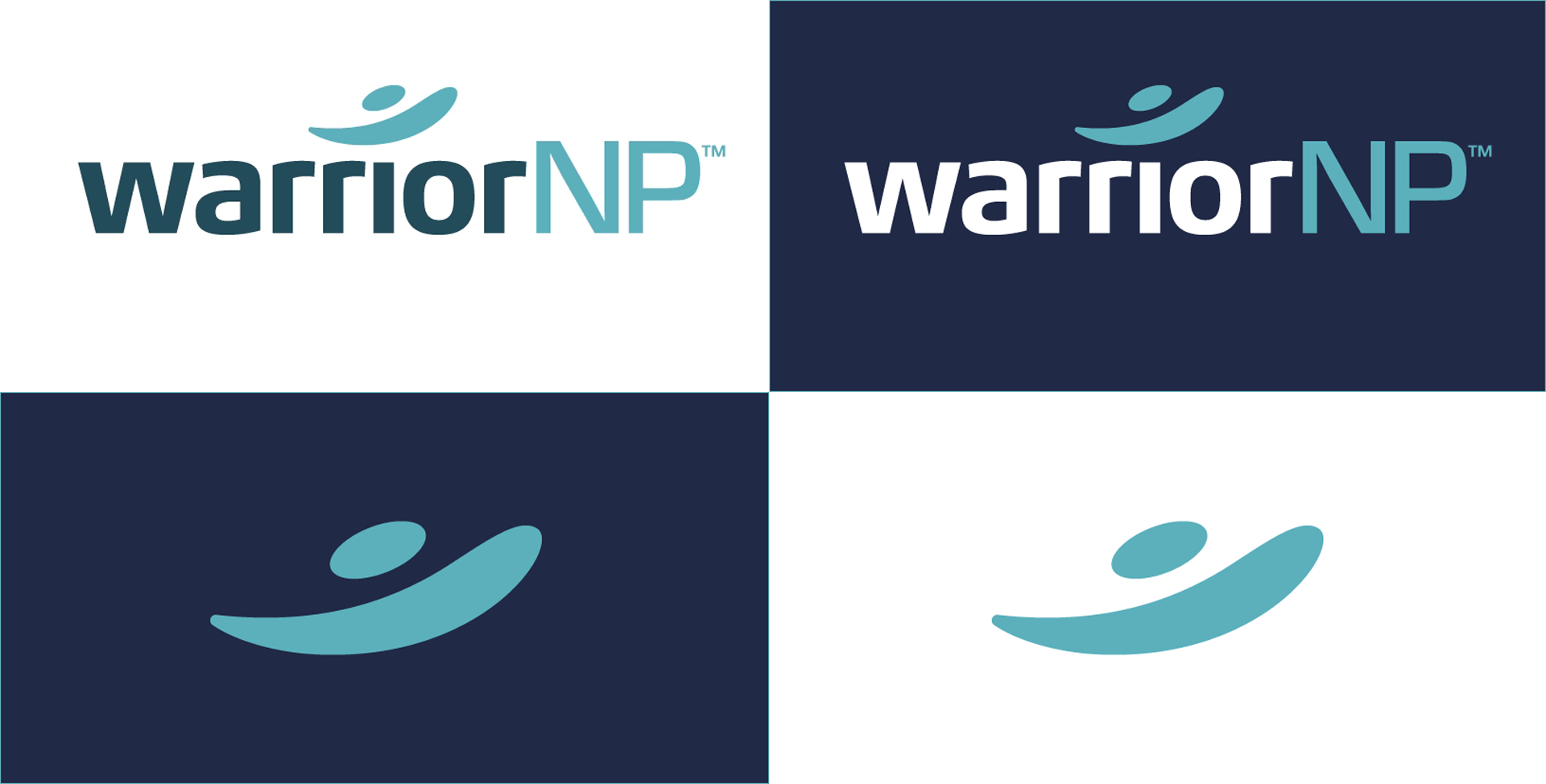 WarriorNP Brand Logo on white and dark blue backgrounds