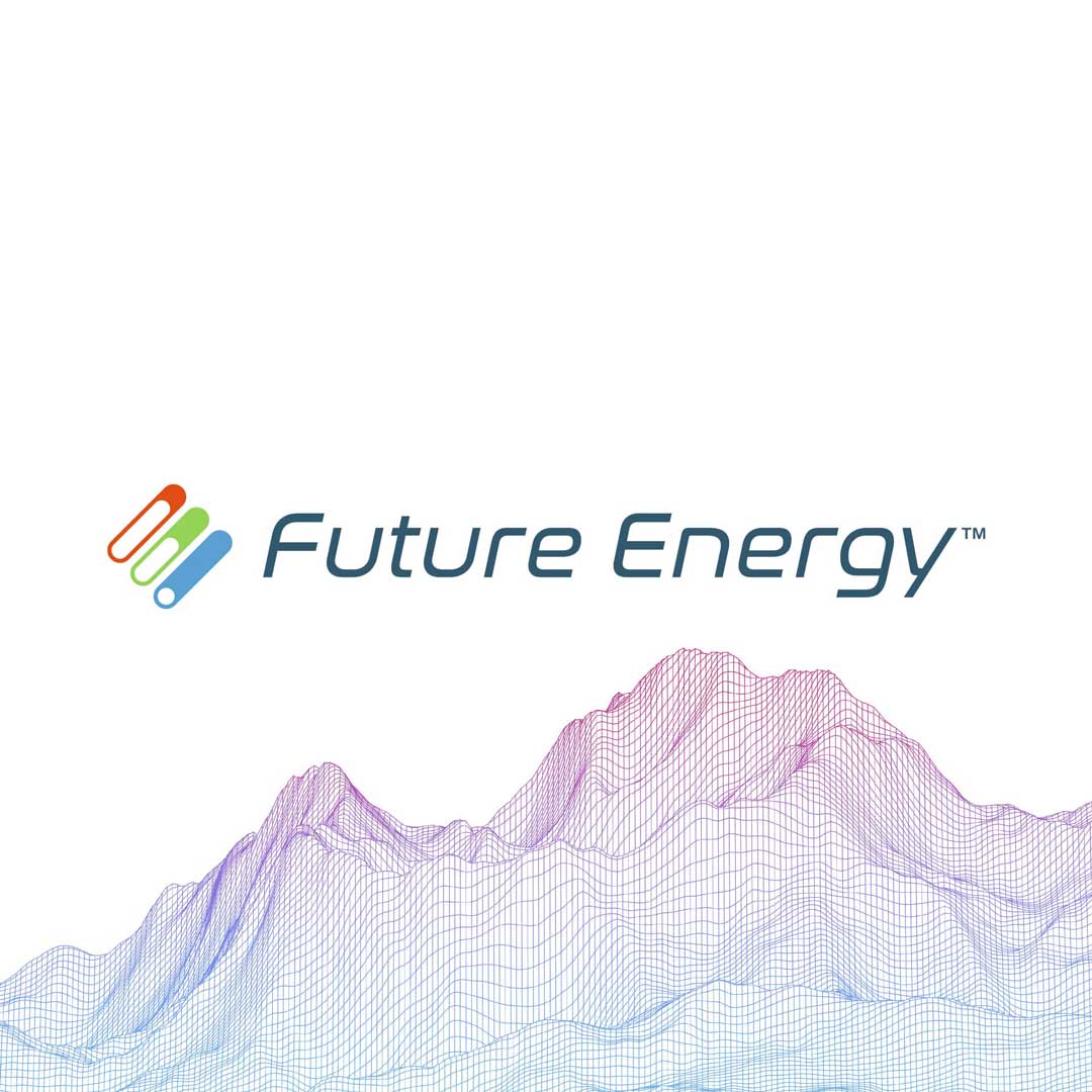 Future Energy's logo against a white background above an illustrated gradient mountain