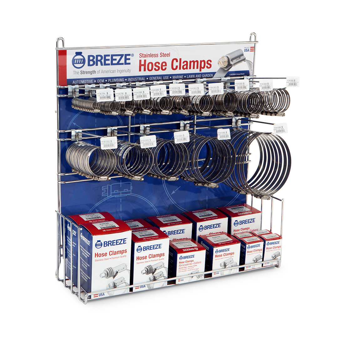 A photo of Breeze's Hose Clamps retail display