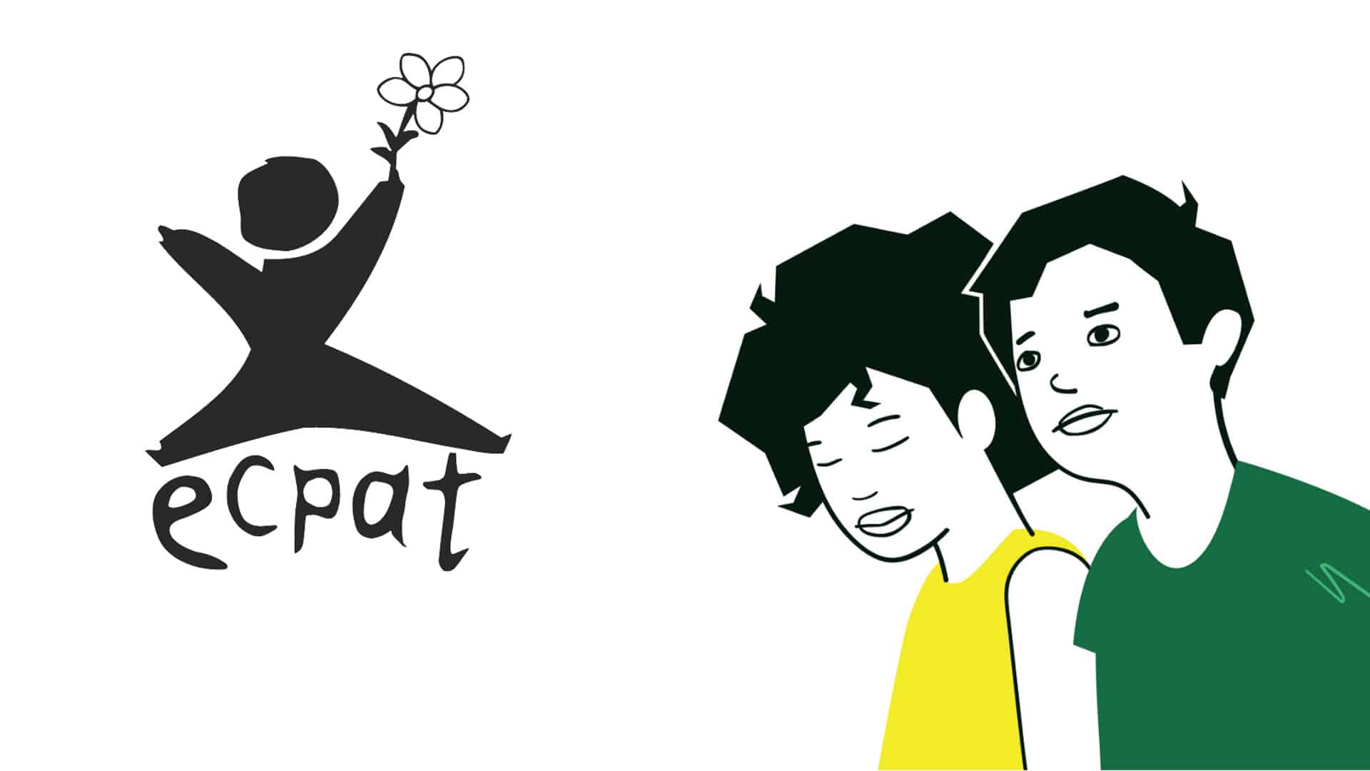 Epcat's logo which is a small child jumping in the air rejoicing with a flower next to an illustration of two children, a girl and a boy.