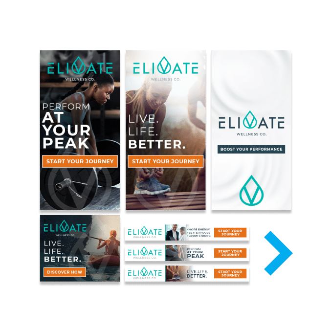 An assortment of marketing call out materials for Elevate Wellness Co.