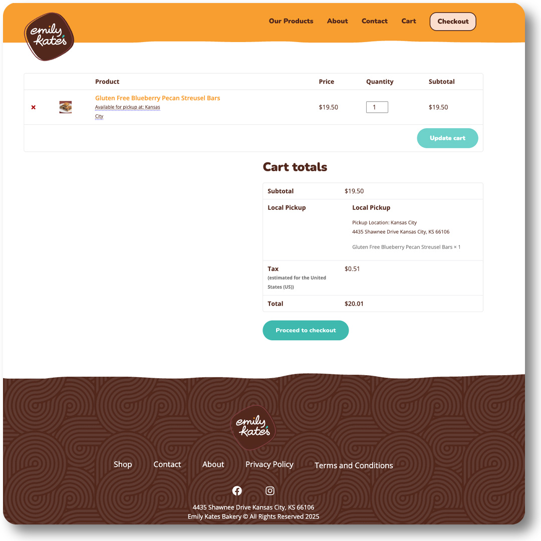 Emily Kate's Shopping Cart page